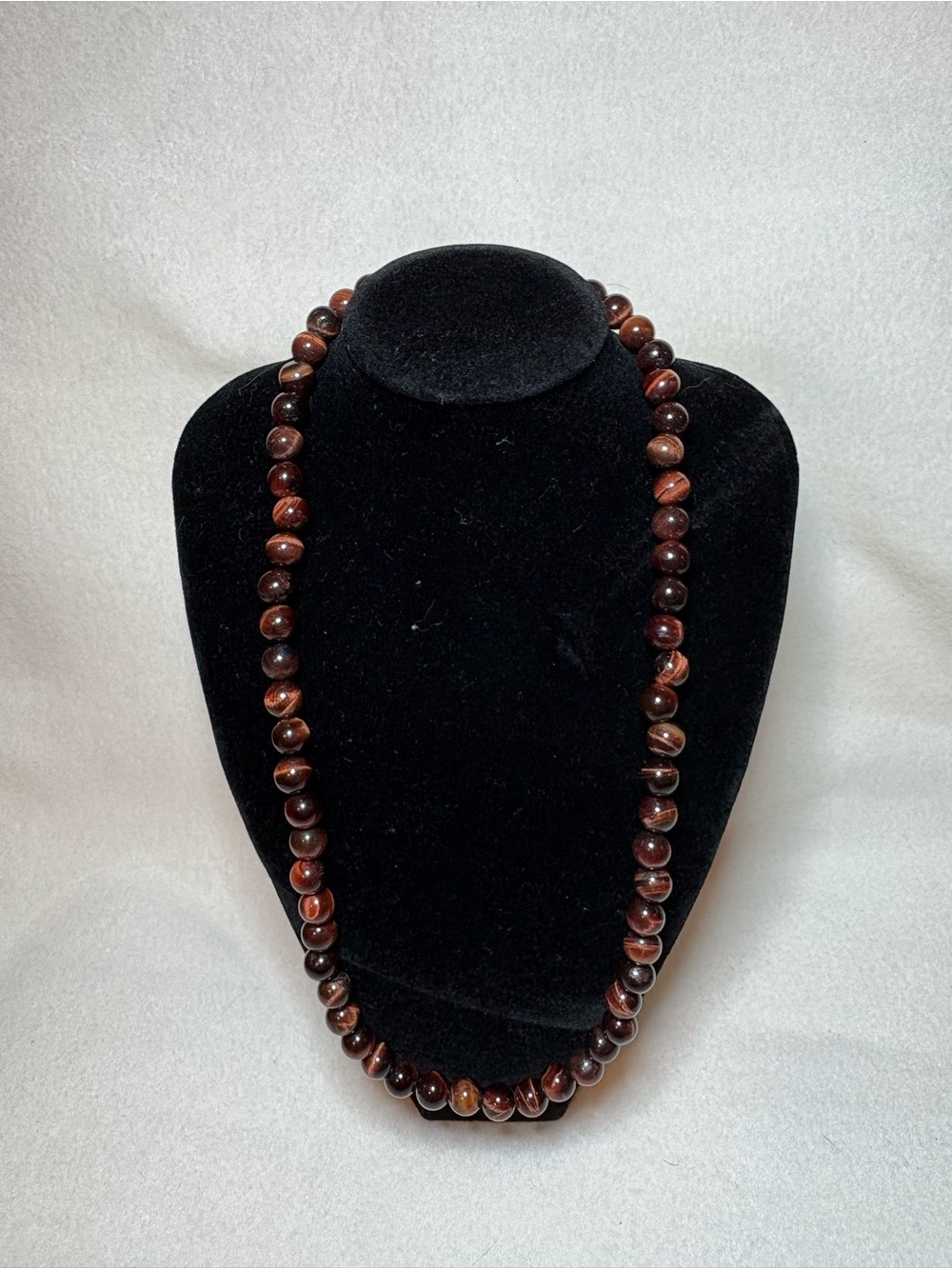 Red Tigers Eye Women's Beaded Necklace - Classic Polished Beads